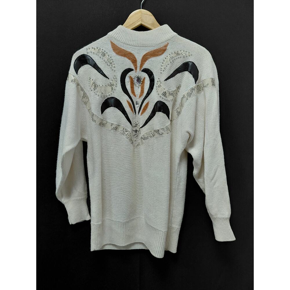 DAVID BENJAMIN Knit Sweater Embroidered Beige Crew Neck Women Size L